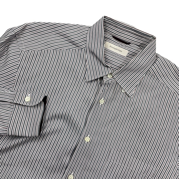 Ermenegildo Zegna Dress Shirt Large Grey Stripe Long Sleeve Button Up Pockets - Picture 2 of 4